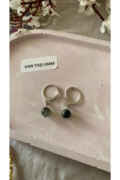 Kan Taşı Doğal Taş Gümüş Kaplama Küpe ürün görseli 1