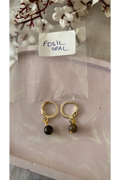 Fosil Opal Doğal Taş Altın Kaplama Küpe ürün görseli 1
