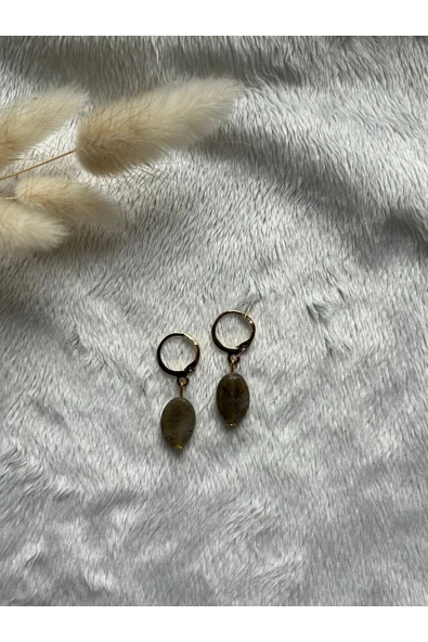 Iri Oval Labradorit 24 K Altın Kaplama Halka Küpe ürün görseli 1