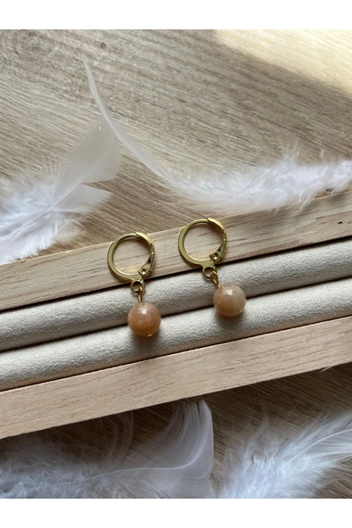 8 mm güneş taşı altın kaplama halka küpe el yapımı ürün görseli 1