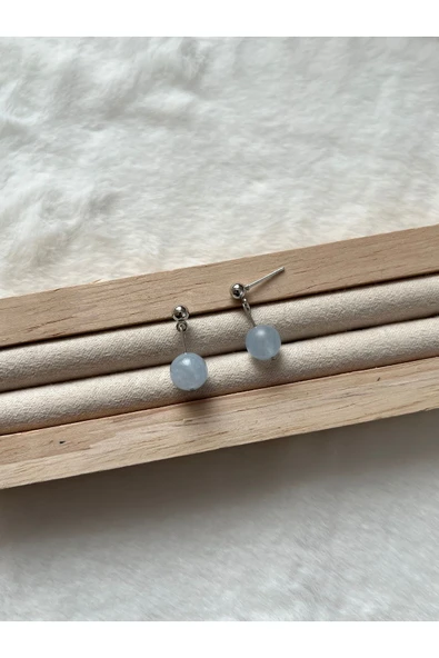 8 mm akuamarin taşı gümüş kaplama top küpe ürün görseli 1