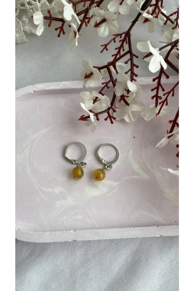Gold Rutil Kuvars Gümüş Kaplama Küpe ürün görseli 1