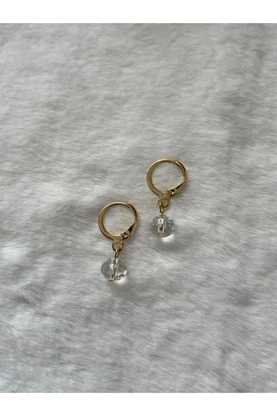 8 mm beyaz kristal altın kaplama halka küpe ürün görseli 1