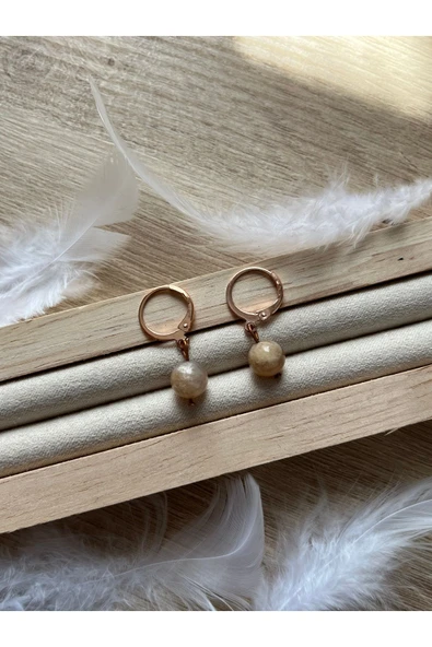 8 mm güneş taşı rose gold kaplama halka küpe el yapımı ürün görseli 1