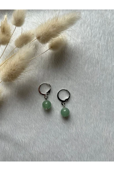 Aventurin 8mm Gümüş Kaplama Halka Küpe ürün görseli 1