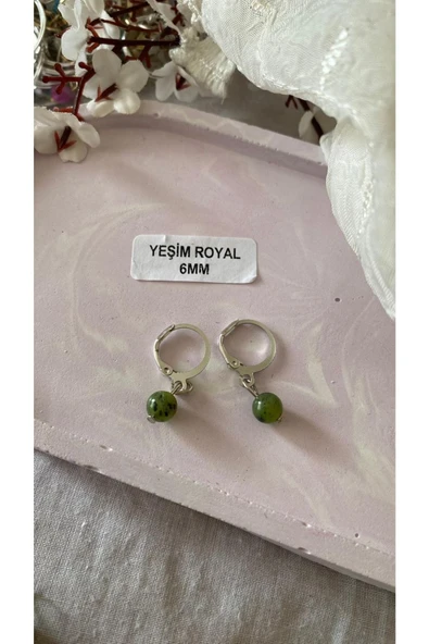 Kanada Yeşim Küre Kesim Doğal Taş Gümüş Küpe ürün görseli 1