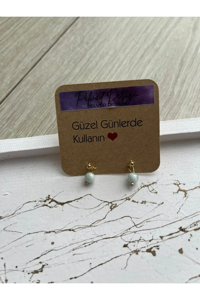 Larimar Doğal Taş Top Başlı Küpe Altın Kaplama ürün görseli 1