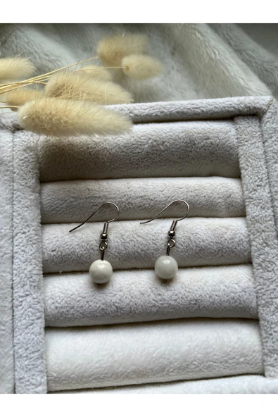 8 mm Ay Taşı Gümüş Kaplama Sallantı Küpe ürün görseli 1