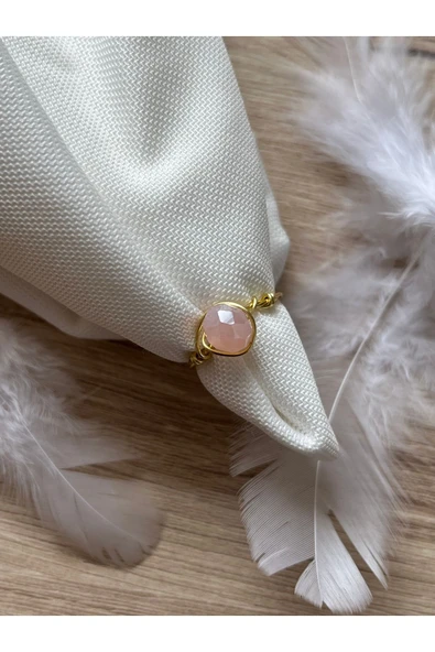 8 mm Pembe Kristal Taşı Altın Tel Yüzük ürün görseli 1