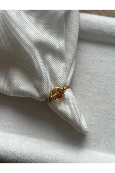 8 mm bal rengi kristal ayarlanabilir altın tel yüzük ürün görseli 1