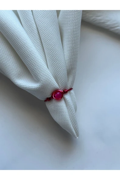 Minimal Pembe Akik Taşı Ayarlanabilir Pembe Tel Yüzük ürün görseli 1