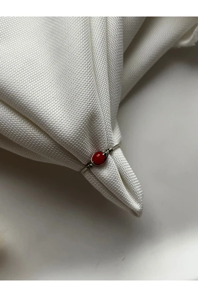 Minimal Mercan Taşı Ayarlanabilir Gümüş Tel Yüzük ürün görseli 1