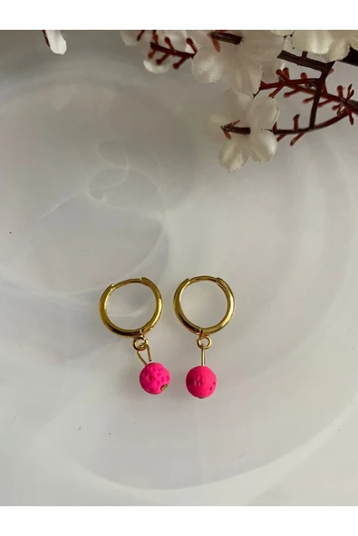 Pembe Lav Taşı 24 K Altın Kaplama Küpe Doğal Taş ürün görseli 1