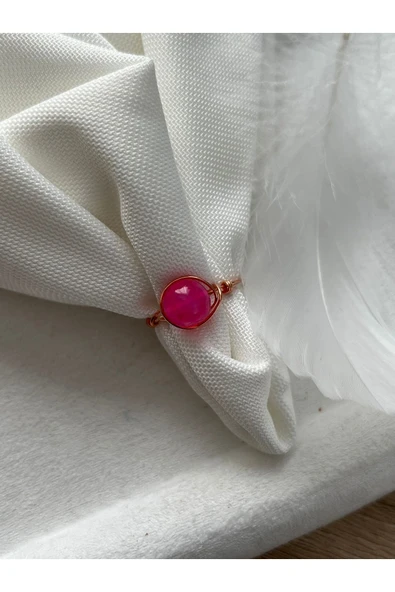 8 mm Pembe Akik Taşı Bakır Tel Yüzük ürün görseli 1