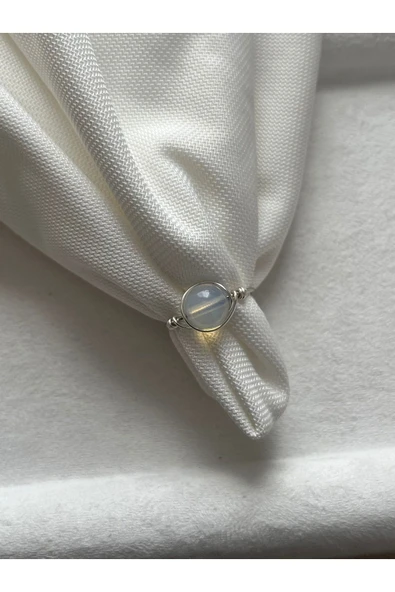 8 mm opal taşı gümüş ayarlanabilir tel yüzük ürün görseli 1