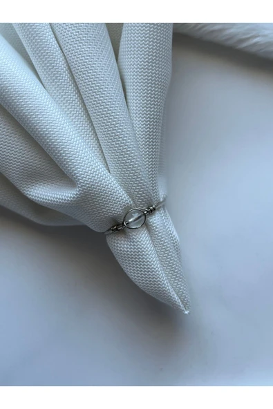 Minimal Kristal Kuvars Ayarlanabilir Gümüş Tel Yüzük ürün görseli 1