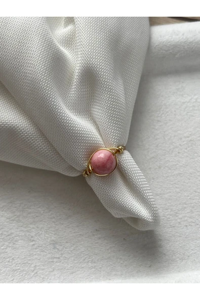 8 mm pembe opal taşı ayarlanabilir altın tel yüzük ürün görseli 1
