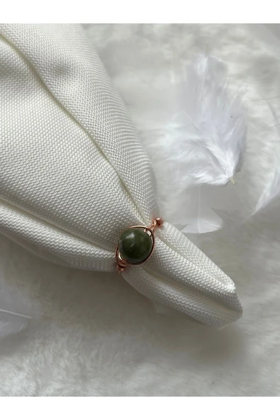 8 mm yeşim taşı bakır tel yüzük el yapımı ürün görseli 1