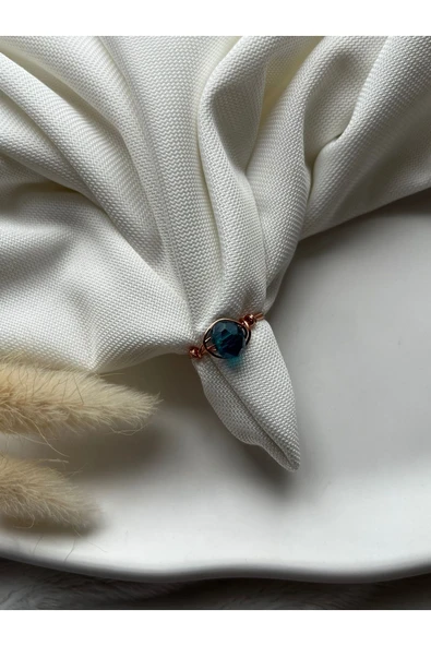 8 mm Gece Mavisi Kristal Bakır Tel Yüzük ürün görseli 1
