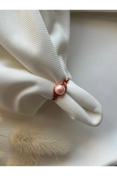Pembe Cam İnci Bakır Tel Yüzük El Yapımı ürün görseli 1