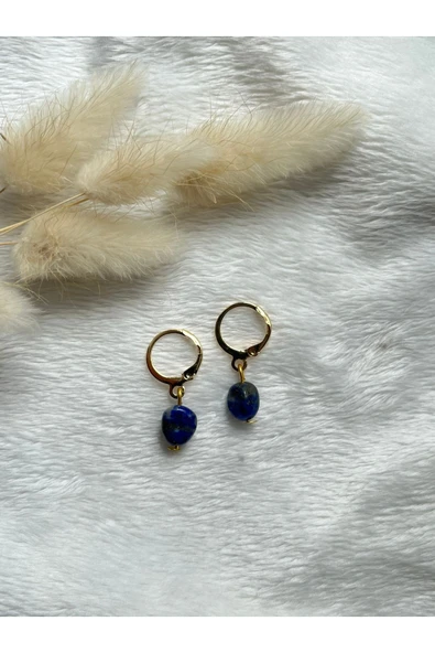 Lapis Lazuli Amorf Doğal Taş Altın Kaplama Küpe ürün görseli 1