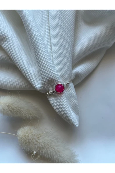 Minimal Pembe Akik Taşı Gümüş Tel Yüzük ürün görseli 1