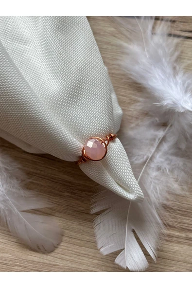8 mm Pembe Kristal Taşı Bakır Tel Yüzük ürün görseli 1