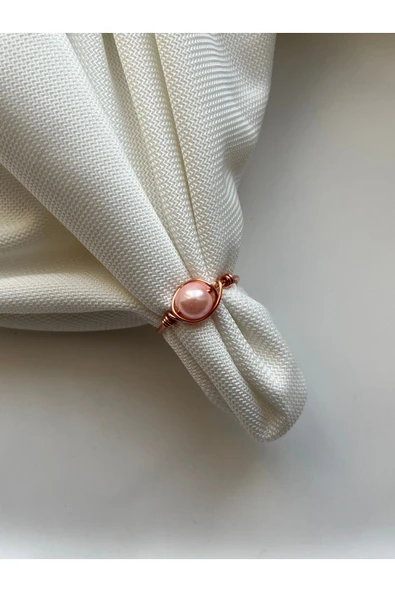 Pembe Cam İnci Ayarlanabilir Bakır Tel Yüzük ürün görseli 1