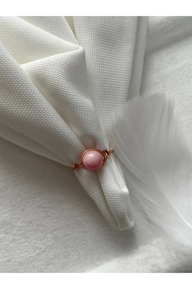 8 mm Pembe Opal Taşı Bakır Tel Yüzük ürün görseli 1