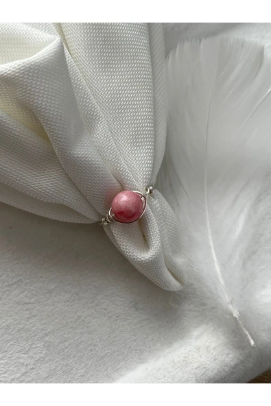 8 mm Pembe Opal Taşı Gümüş Tel Yüzük ürün görseli 1
