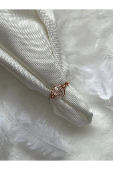 8 mm beyaz kristal bakır tel yüzük ürün görseli 1