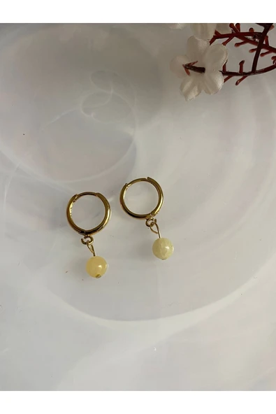 Kalsit Doğal Taş 24k Altın Kaplama Küpe ürün görseli 1