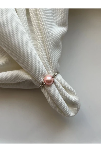 Pembe Cam İnci Ayarlanabilir Gümüş Tel Yüzük ürün görseli 1