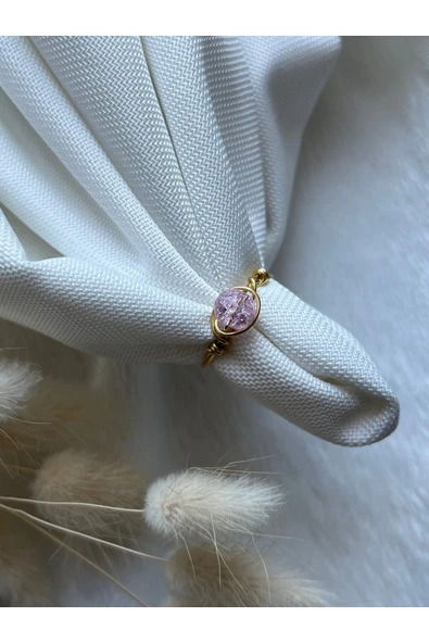 Pembe Necef Taşı Altın Tel Yüzük El Yapımı ürün görseli 1