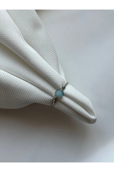 Minimal Mavi Kristal Ayarlanabilir Gümüş Tel Yüzük ürün görseli 1