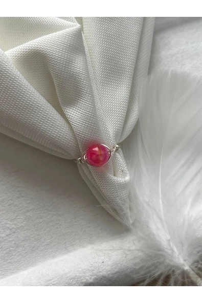 8 mm Pembe Akik Taşı Gümüş Tel Yüzük ürün görseli 1