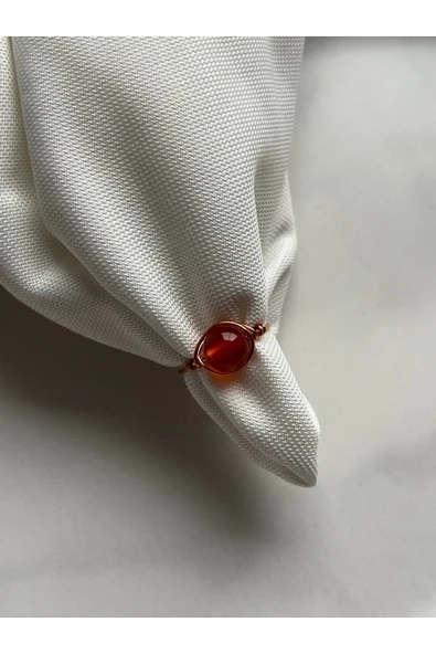 8 mm Karnelyan Taşı Ayarlanabilir Bakır Tel Yüzük ürün görseli 1