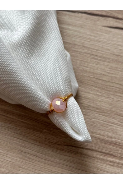 8 mm Pembe Kristal Altın Ayarlanabilir Tel Yüzük ürün görseli 1