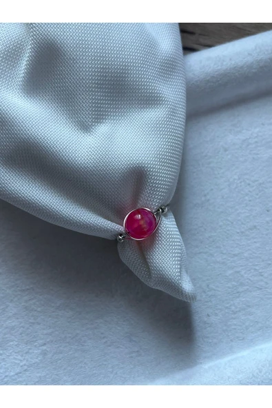 8 mm Pembe Akik Ayarlanabilir Gümüş Tel Yüzük ürün görseli 1