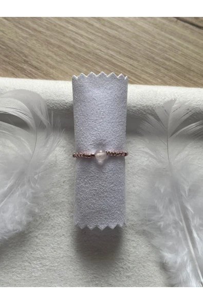minimal pembe kuvars taşı bakır lastikli yüzük ürün görseli 1