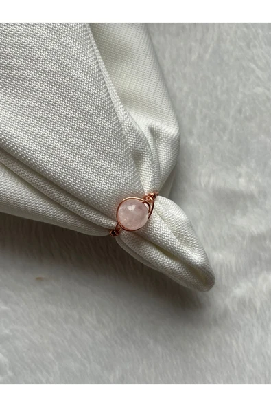 Pembe Kuvars 8mm Bakır Tel Yüzük El Yapımı ürün görseli 1