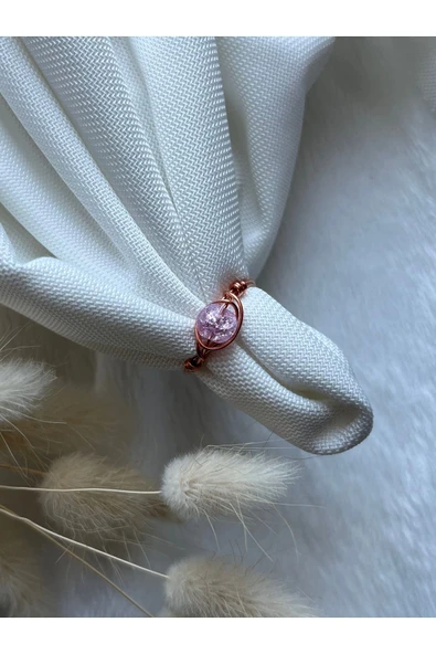 Pembe Necef Taşı Bakır Tel Yüzük El Yapımı ürün görseli 1
