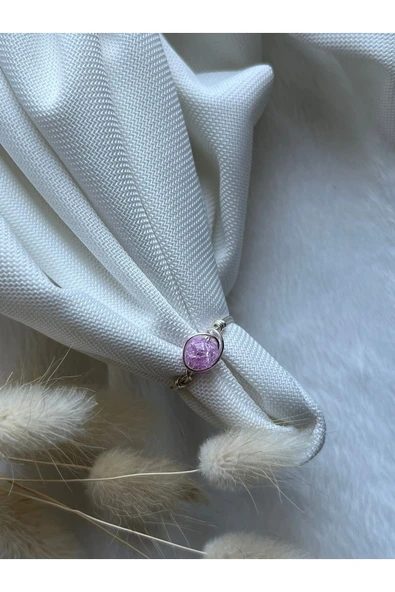 Pembe Necef Taşı Gümüş Tel Yüzük El Yapımı ürün görseli 1