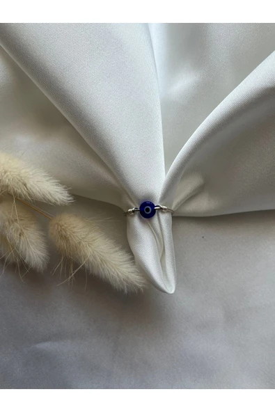 Nazar boncuklu ayarlanabilir el yapımı tel yüzük ürün görseli 1