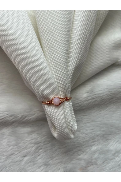 Pembe kristal minimal bakır tel yüzük ürün görseli 1