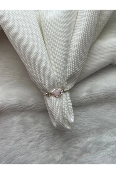 Pembe kristal minimal gümüş tel yüzük ürün görseli 1