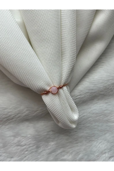 Pembe Kristal Minimal Ayarlanabilir Bakır Tel Yüzük ürün görseli 1