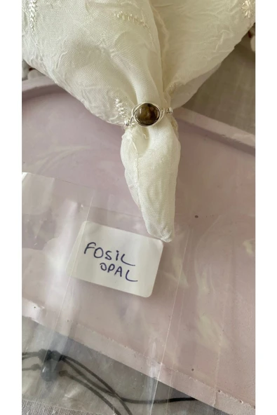 Fosil Opal Gümüş El Yapımı Tel Yüzük Doğal Taş ürün görseli 1
