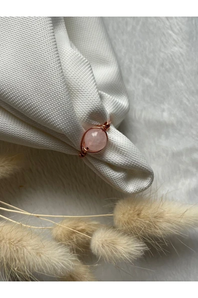 Pembe Kuvars 8mm Ayarlanabilir Bakır Tel Yüzük El Yapımı ürün görseli 1