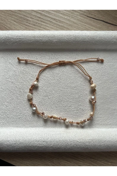 Gerçek İnci Rose Gold Detaylı İp Bileklik & Halhal ürün görseli 1